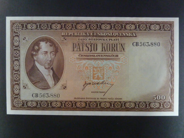 500 Kčs 1945 série CB, perf. 3md nad sebou