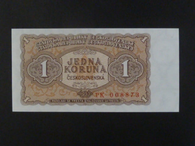 1 Kčs 1953 série PK, vélké písmena, tiskárna STC Praha