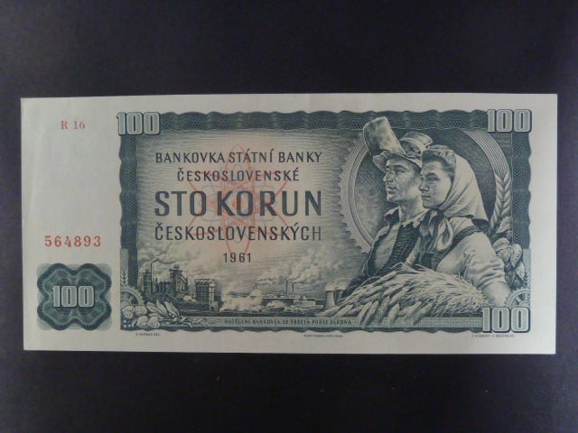 100 Kčs 1961 série R 16, úzký číslovač 1a