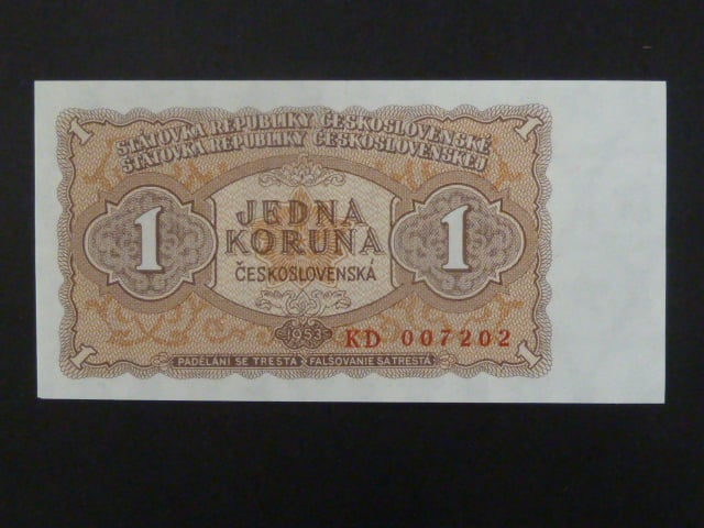 1 Kčs 1953 série KD, tiskárna STC Praha, větší číslovač 3,5mm