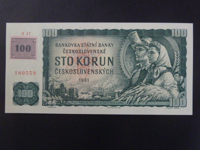 100 Kč 1961 série X 47 (malá průsvitka) II.vydání, kolek