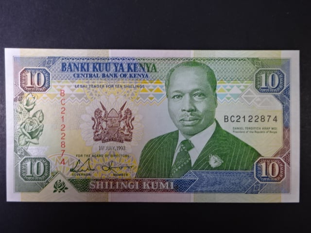 KEŇA, 10 Shillings 1993, BNB. B125e, Pi. 24