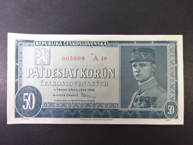 50 Kčs 1948 serie A 19, perf. "3md" nad sebou