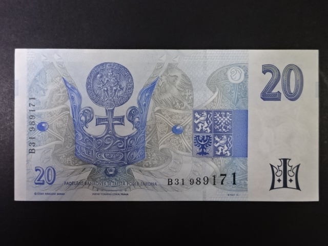 20 Kč 1994 série B 31 proužek vlevo