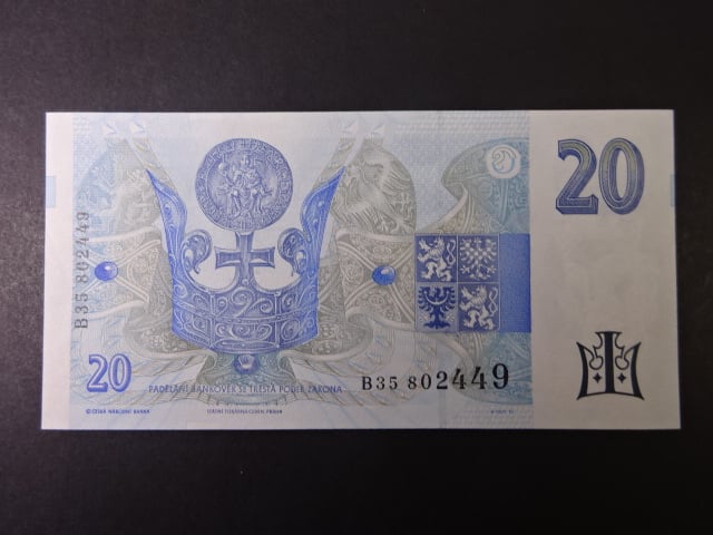 20 Kč 1994 série B 35 proužek vlevo
