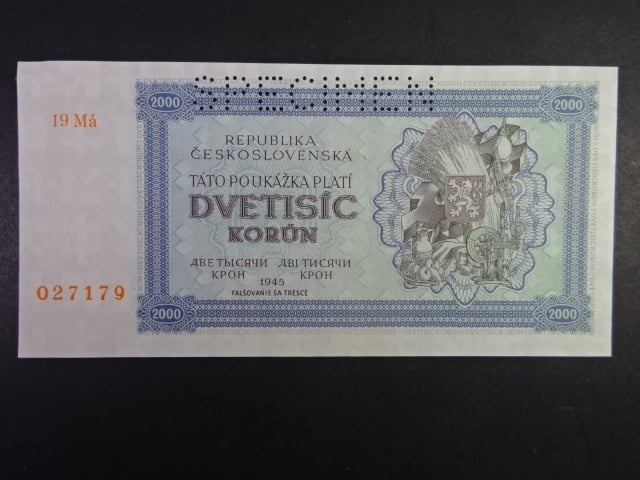 2000 K 1945 série 19 Má, perf. SPECIMEN nahoře, poloha vodoznaku B
