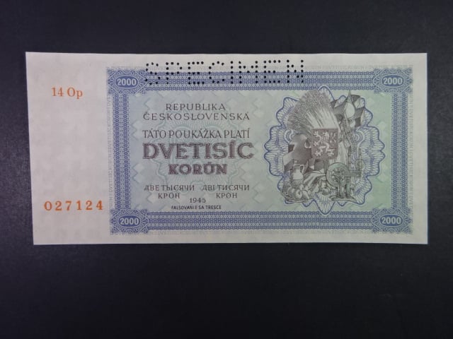 2000 K 1945 série 14 Op perf. SPECIMEN nahoře, poloha vodoznaku A