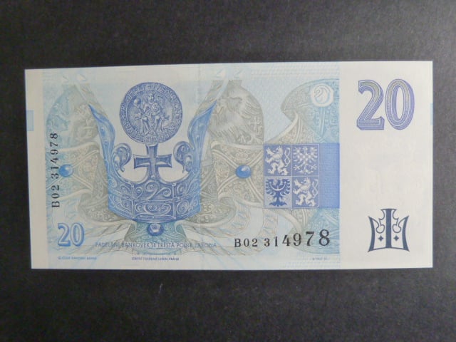 20 Kč 1994 série B 02 proužek vpravo