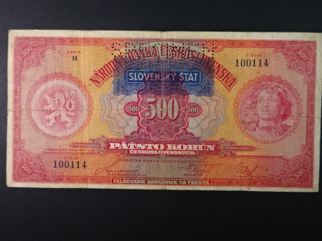 500 Ks 1929/1939 s přetiskem série H, perf. 1x SPECIMEN nahoře