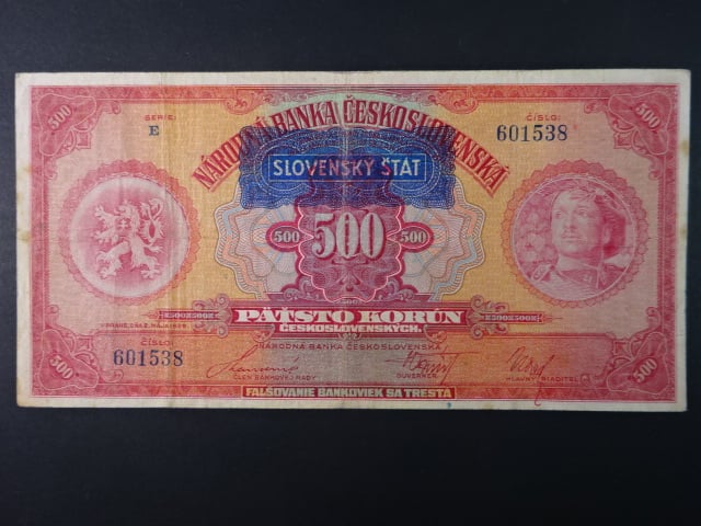 500 Ks 2.5.1929 s pretiskem, serie E