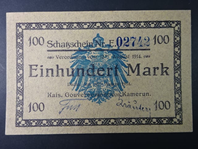 Deutsch - Kamerun, 100 Mark 12.8.1914, Pi. 3, Ro. 964, Grab. KAM-3b