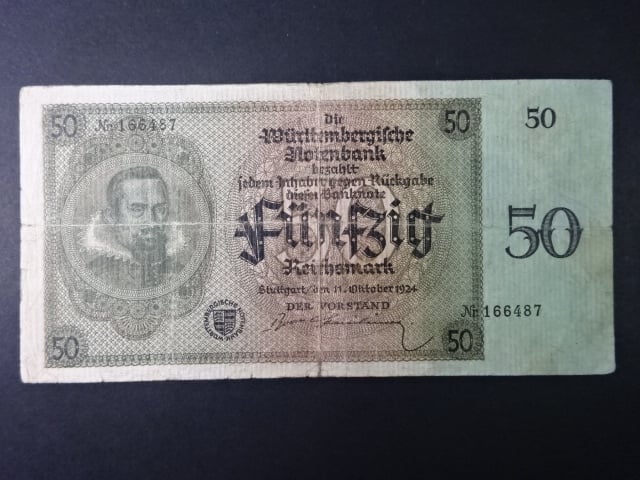 Württemberg, 50 Reichsmark 11.10.1924, Pi. S996, Ro. 785, Grab. WTB-27