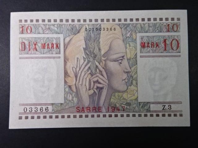 Saargebiet, 10 Mark 1947, Pi. 6, Ro. 870, Grab. SAR-11