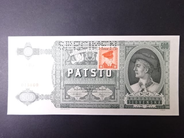 500 Ks 1941 kolkovaná série 5Bg, perf. SPECIMEN nahoře