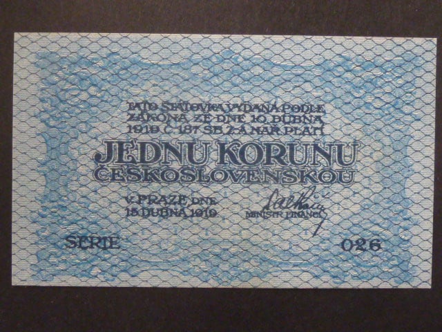 1 Kč 1919 série 026, modrá