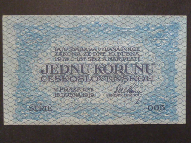 1 Kč 1919 série 005, modrá