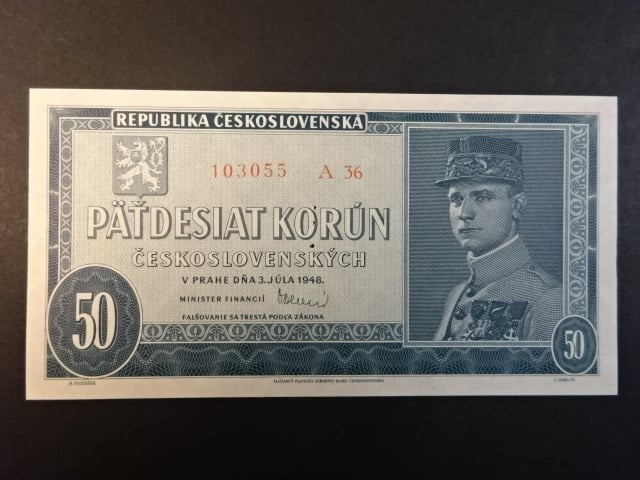 50 Kčs 3.7.1948 série A 36 s perf. 3md  nad sebou