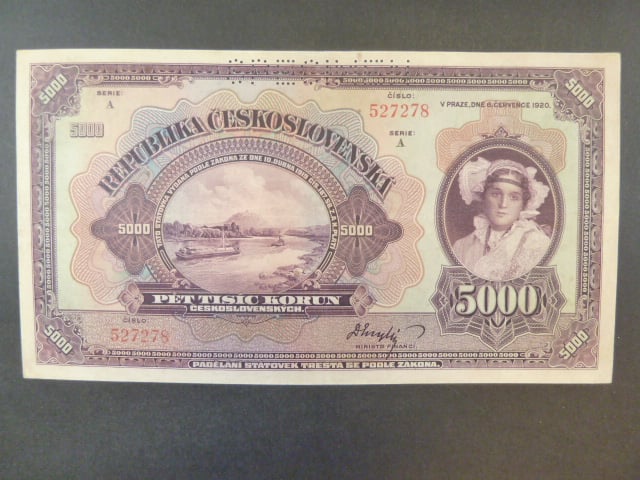 5000 Kč 1920 série A, perf. SPECIMEN