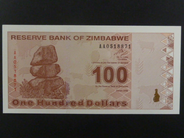 ZIMBABWE, 100 Dollars 2009, BNB. B188a, Pi. 97