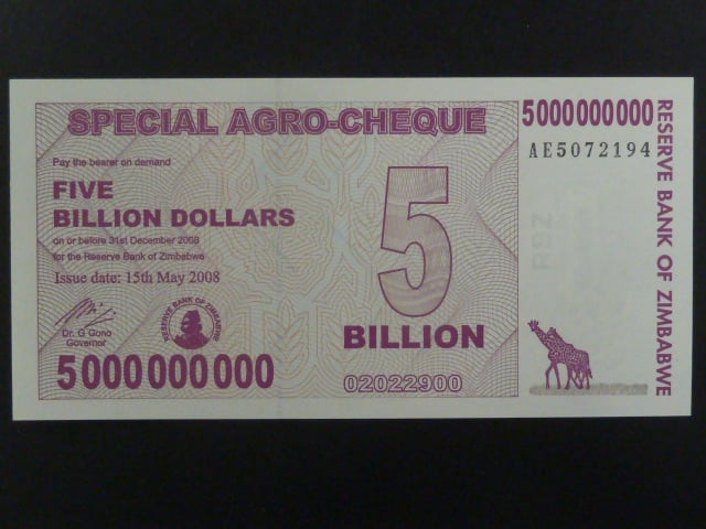 ZIMBABWE, 5.000.000.000 Dollars 2008, BNB. B152a, Pi. 61
