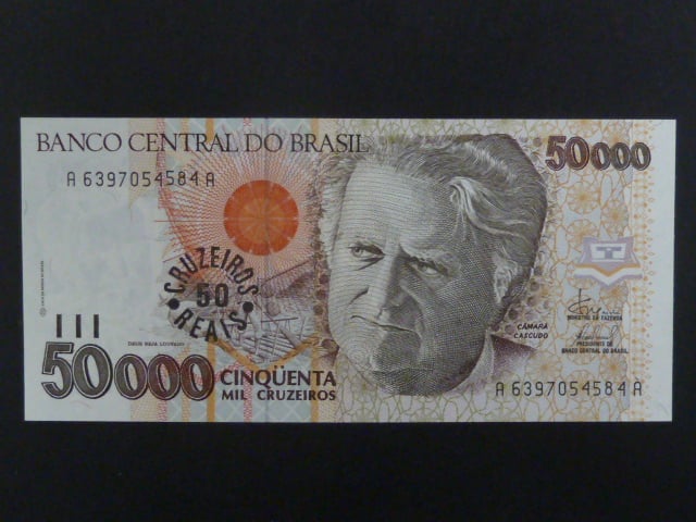 BRAZÍLIE, 50 Cruzeiros 1993, BNB. B859a, Pi. 237
