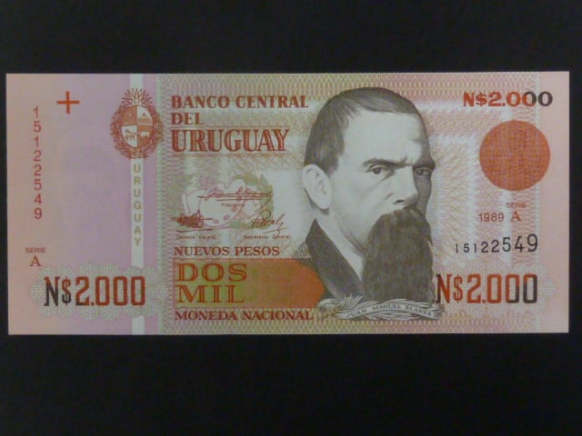 URUGUAY, 2000 Nuevos Pesos 1989, BNB. B533a, Pi. 68