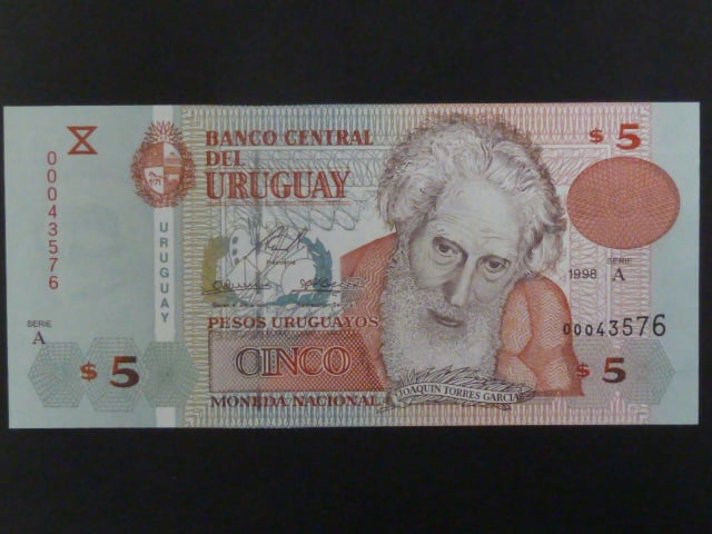 URUGUAY, 5 Pesos uruguayos 1998, BNB. B543a, Pi. 80
