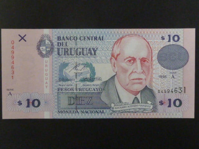 URUGUAY, 10 Pesos uruguayos 1998, BNB. B544a, Pi. 81