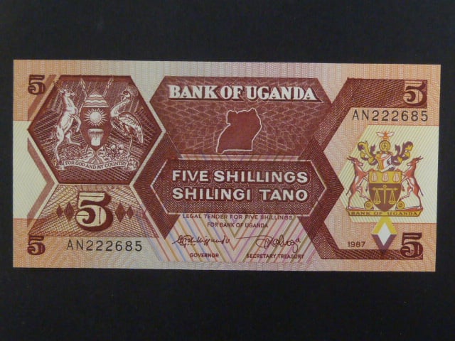 UGANDA, 5 Shillings 1987, BNB. B131a, Pi. 27