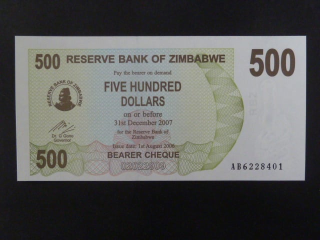ZIMBABWE, 500 Dollars 2006, BNB. B134a, Pi. 43