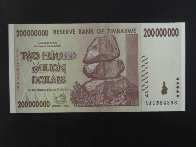 ZIMBABWE, 200 mil Dollars 2008, BNB. B172a, Pi. 81