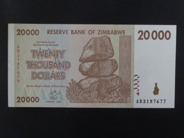 ZIMBABWE, 20000 Dollars 2008, BNB. B164a, Pi. 73