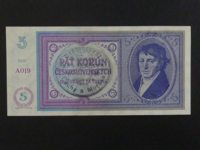 5 K 1938/40 série A 019, ruční přetisk