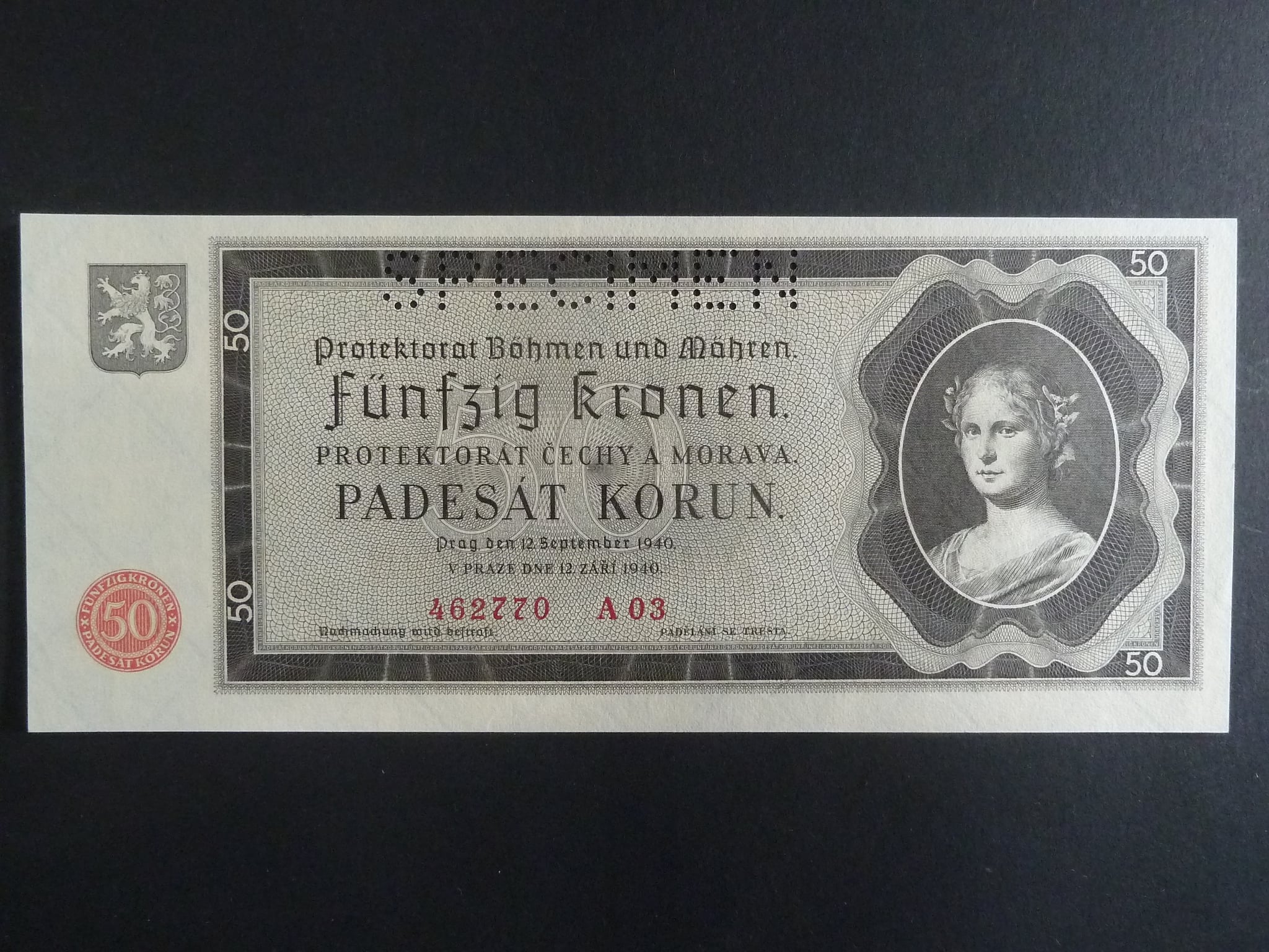 50 K 1940 série A 03, perforace SPECIMEN