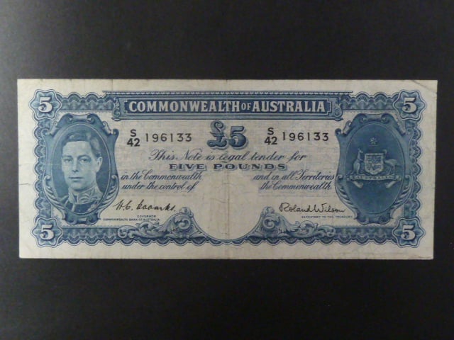 AUSTRÁLIE, 5 Dollars 1952, BNB. 133d, Pi. 27