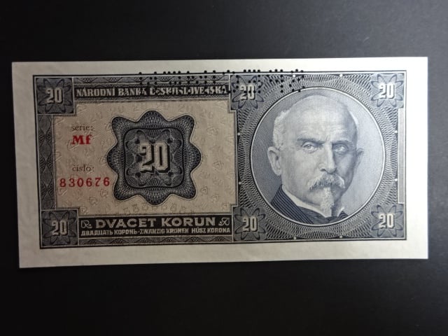 20 Kč 1926 série Mf, perf. SPECIMEN z líce