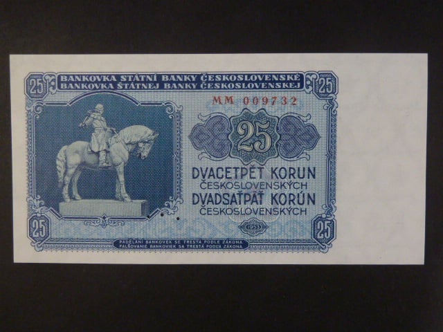25 Kčs 1953 série MM, tiskárna STC Praha, perf. 3md do obloučku