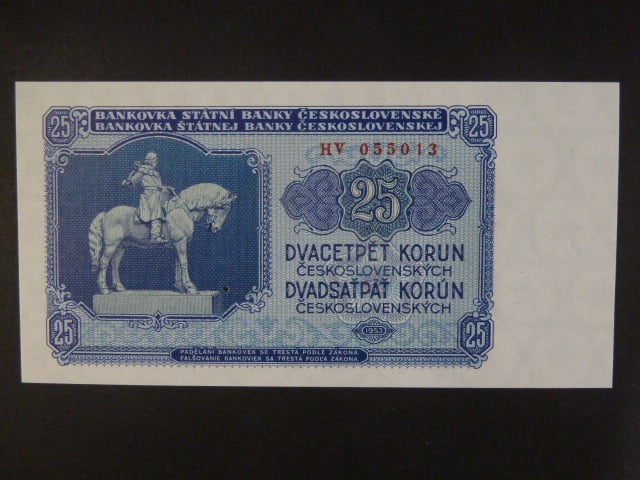 25 Kčs 1953 série HV, tiskárna STC Praha, perf. 3md do obloučku