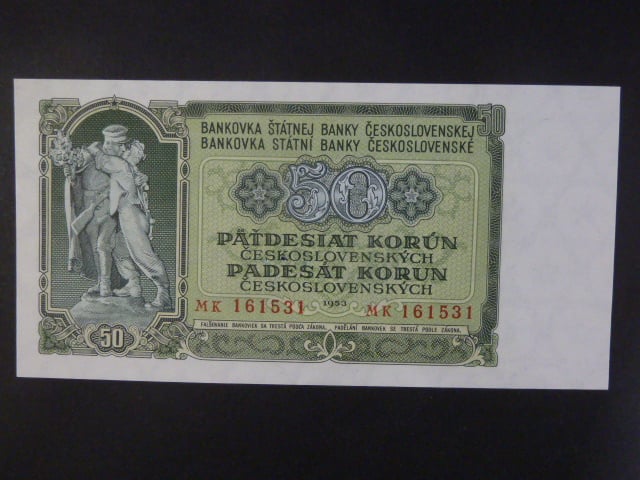 50 Kčs 1953 série MK, tiskárna STC Praha, perf. 3md do obloučku