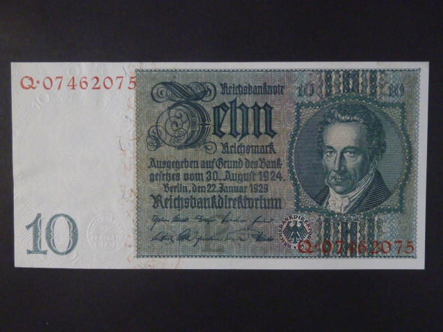 Německo, 10 RM 1929 série Q, mírové vydání, podtiskové písmeno P, Ba. D2a