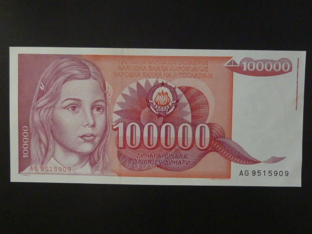 100000 Dinara 1989, BNB. B428a, Pi. 97