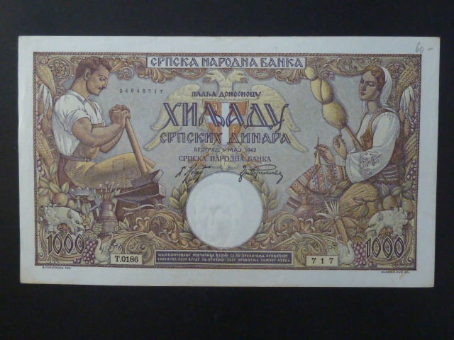 1000 Dinara 1942, BNB. B311a, Pi. 32