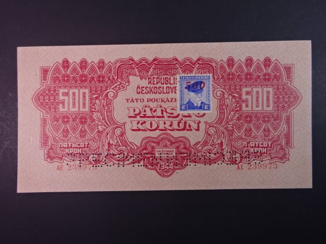 500 K 1944 kolkovaná série AE, 2x perf. SPECIMEN dole