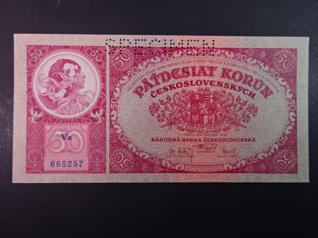 50 Kč 1.10.1929 série Va, perf. SPECIMEN