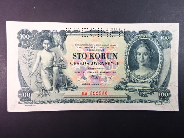 100 Kč 1931 série Ha, II.vydání, perf. SPECIMEN