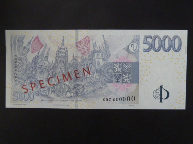 5000 Kč 2023 série 00 Z 000000 anulát s přetiskem SPECIMEN