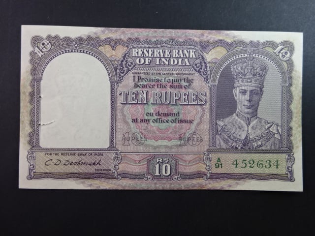 INDIE, 10 Rupees 1944, BNB. B208a, Pi. 24