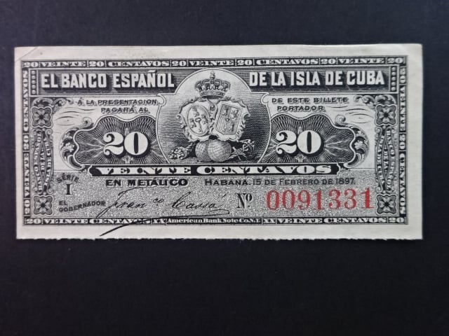 KUBA, 20 Centavos 1897, BNB. B303a, Pi. 53