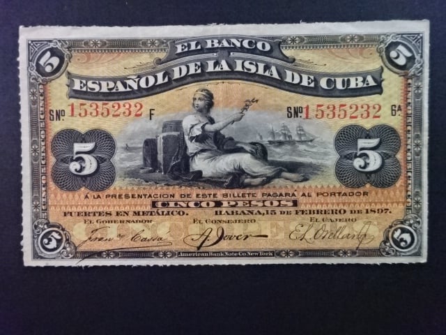 KUBA, 5 Pesos 1896, BNB. B306a, Pi. 48