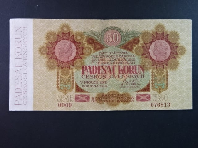 50 Kč 1919 série 0009 úzké číslice